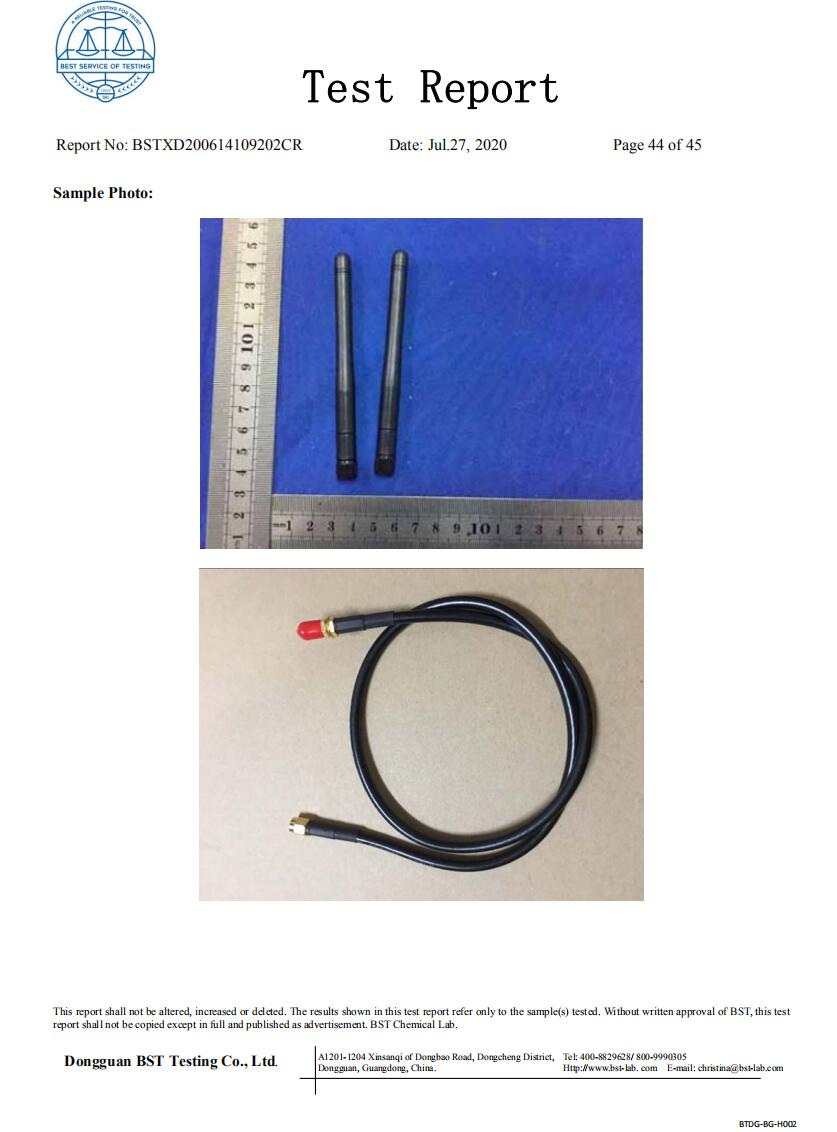 whireless antenna and RF cable d RoHS 2015/863/EU certification