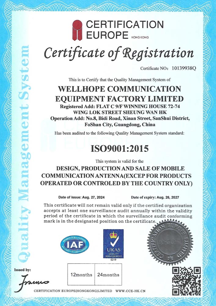 WHWIRELESS ISO 9001:2015 certification
